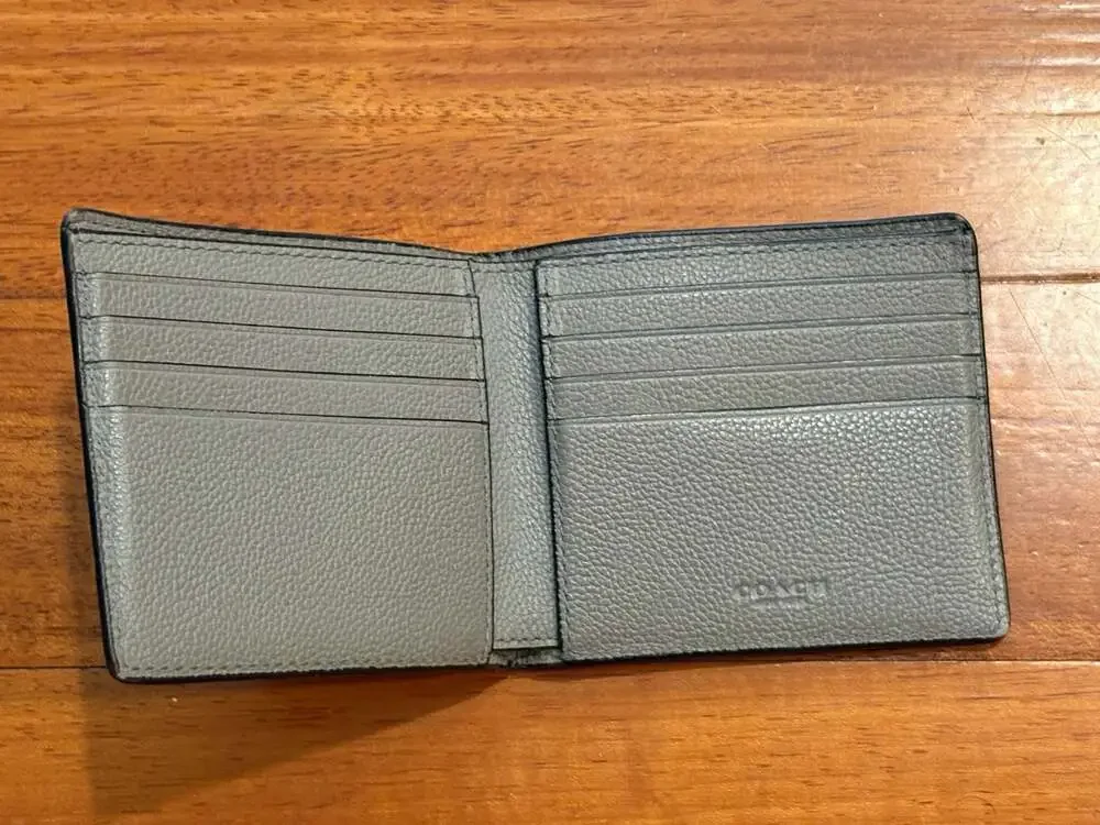 Coach Compact Pebbled Leather Bifold Wallet in Industrial Grey Used Clean